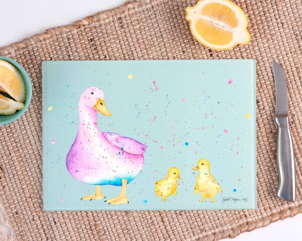 The Duck Family Glass Chopping Board