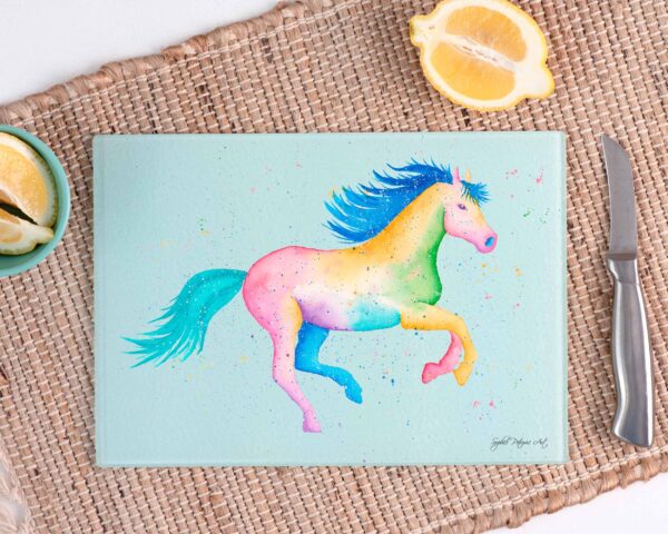 Rainbow Horse Glass Chopping Board