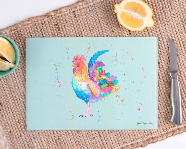 Roo The Rooster Glass Chopping Board