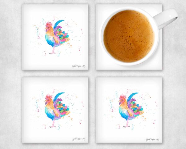 Roo The Rooster Glass Coasters