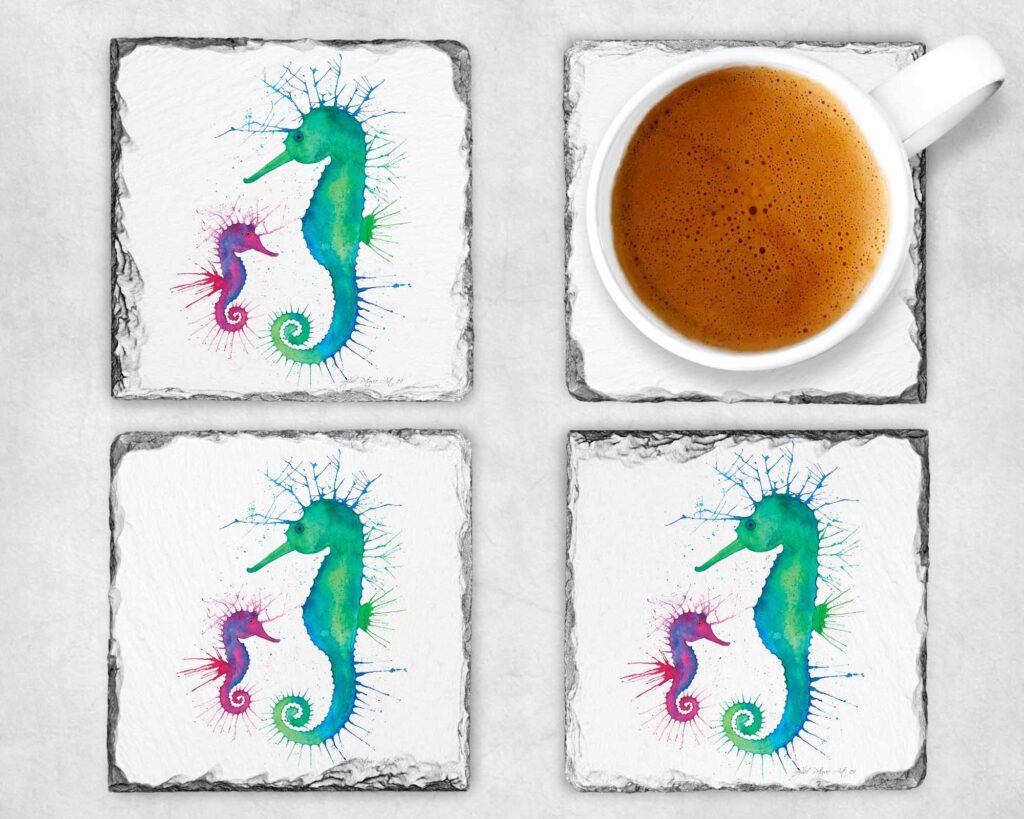 Colourful Seahorses Slate Coasters