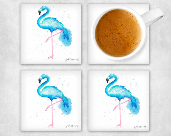 Blue Flamingo Glass Coasters