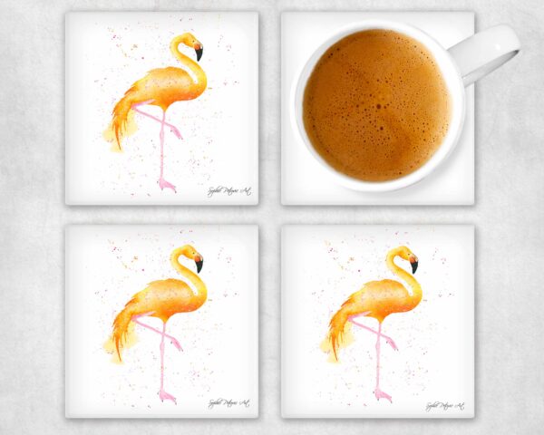 Orange Flamingo Glass Coasters