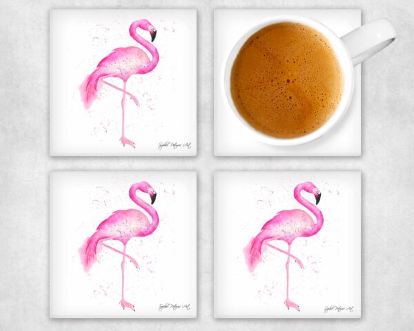 Pink Flamingo Glass Coasters