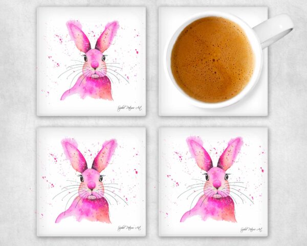 Pink Rabbit Glass Coasters