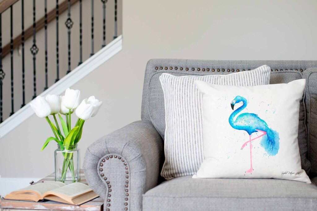 Blue Flamingo Cushion Cover