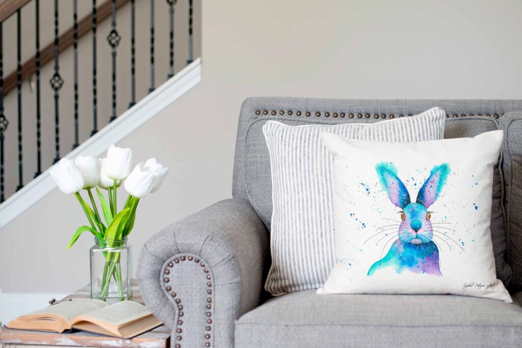 Blue Rabbit Cushion Cover