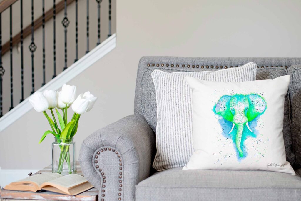 Green Elephant Cushion Cover