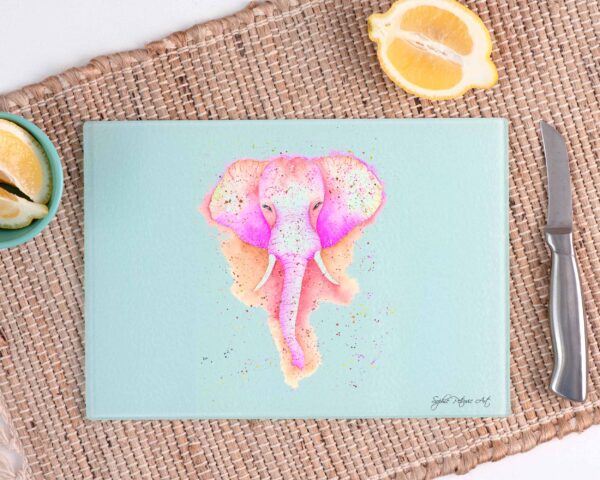 Pink Elephant Glass Chopping Board