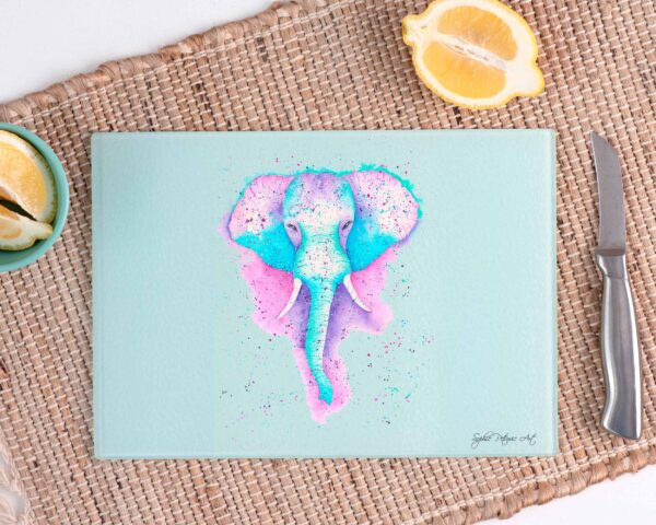 Vibrant Elephant Glass Chopping Board