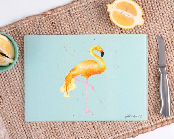 Orange Flamingo Glass Chopping Board