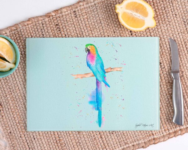 Pippa The Parrot Glass Chopping Board