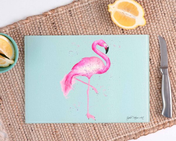 Pink Flamingo Glass Chopping Board