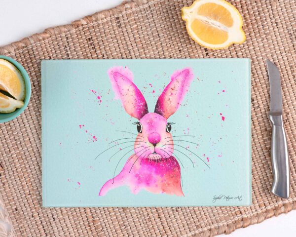 Pink Rabbit Glass Chopping Board