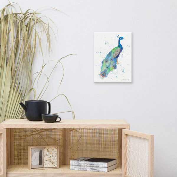 peacock canvas wall art featuring Mr P, a hand-painted watercolour peacock