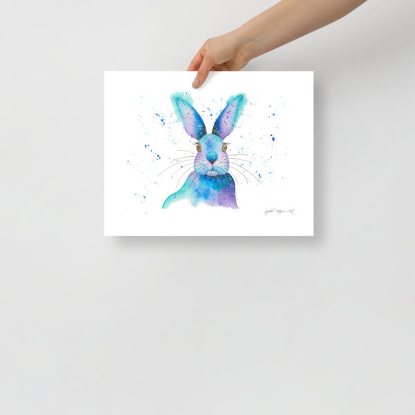 Whimsical rabbit art print featuring a hand-painted watercolour