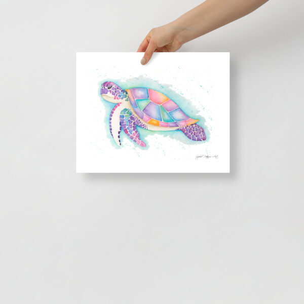 Detailed turtle art print featuring Tallulah, a hand-painted watercolour