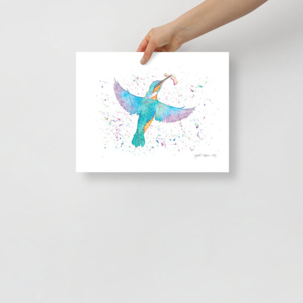 Vibrant kingfisher art print featuring a hand-painted watercolour bird
