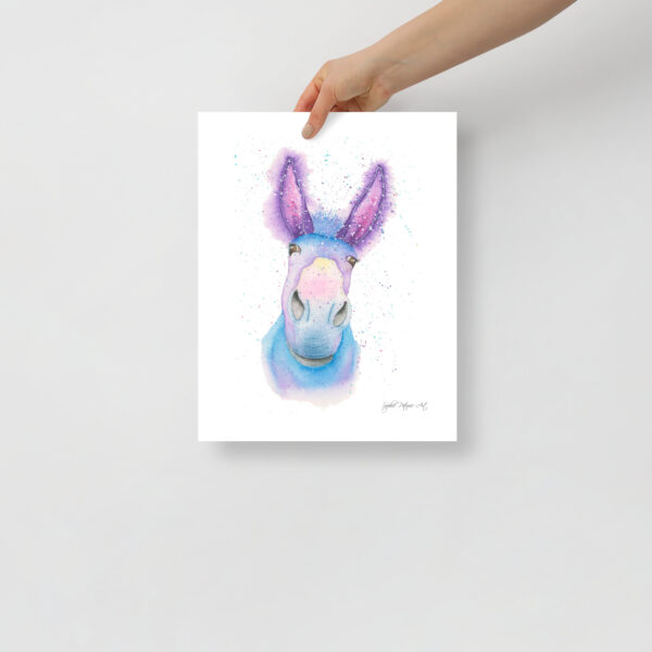 donkey art print featuring Derick, a hand-painted watercolour donkey