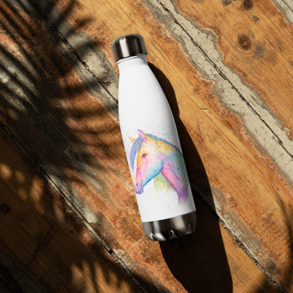 Elegant stainless steel water bottle featuring Nikita the Horse, a hand-painted watercolour design