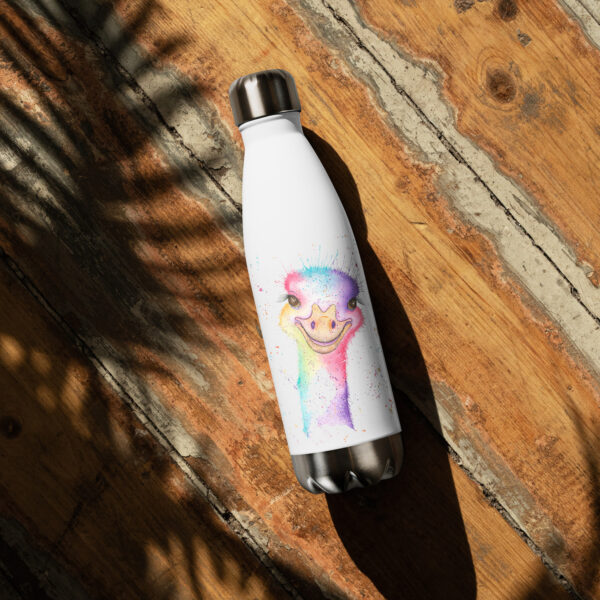 Fun and quirky stainless steel water bottle featuring Emma the Ostrich, a hand-painted watercolour