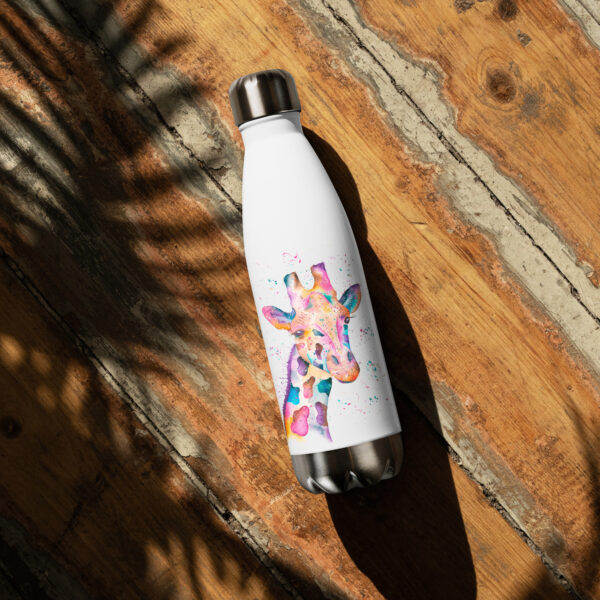 Elegant stainless steel water bottle featuring Georgina the Giraffe, a hand-painted watercolour design