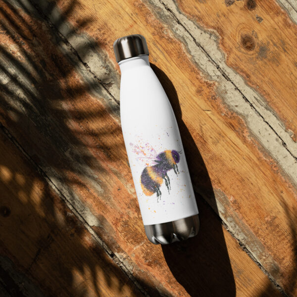 Cheerful stainless steel water bottle featuring Bonnie the Bee, a hand-painted watercolour bumblebee
