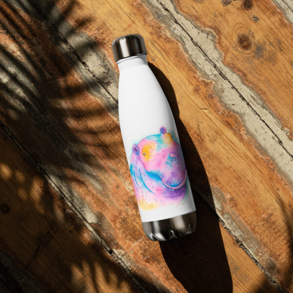 Whimsical stainless steel water bottle featuring Henry the Hippo