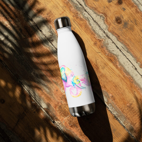 Stunning stainless steel water bottle featuring a hand-painted watercolour elephants