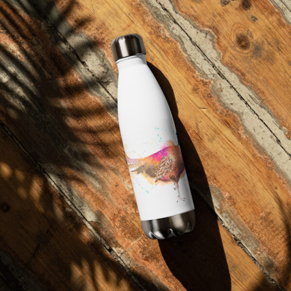 Stunning stainless steel water bottle featuring Phil the Pheasant, a hand-painted watercolour design